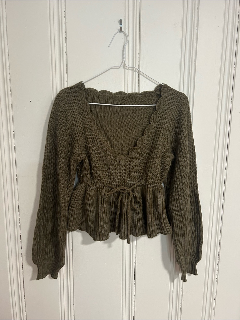 SHEIN Olive Ribbed Knit Sweater